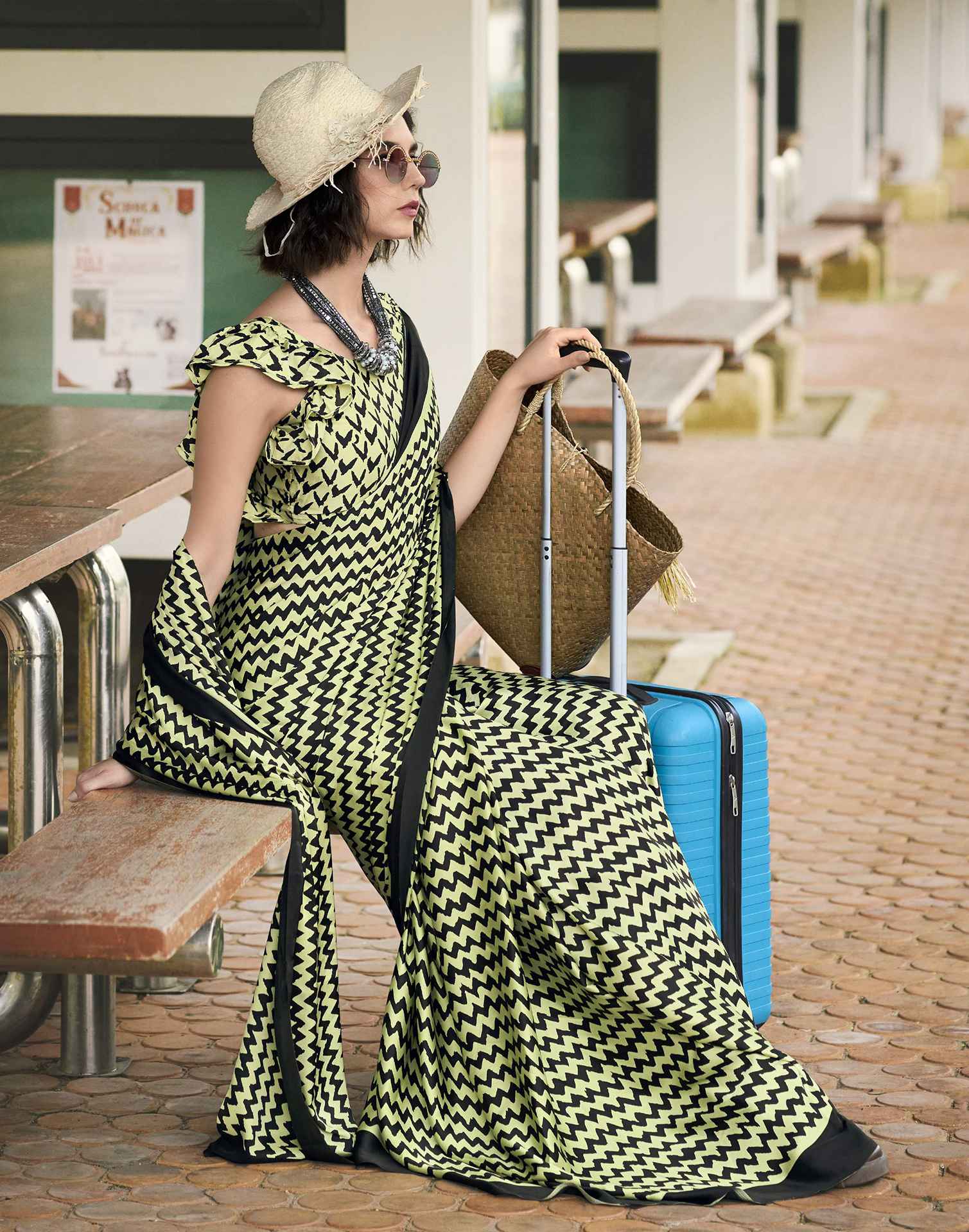 Black Satin Printed Saree