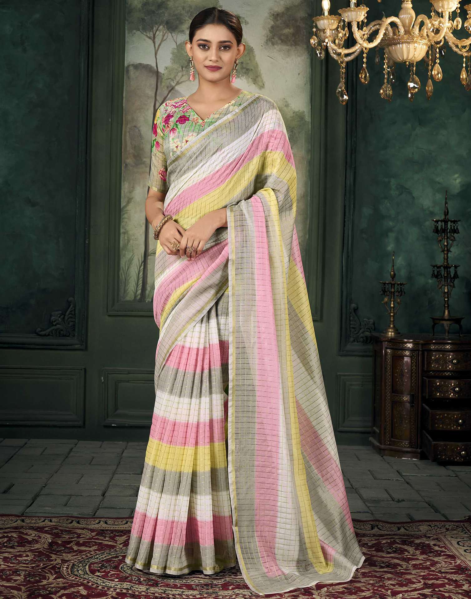 Multicoloured Chanderi Printed Saree