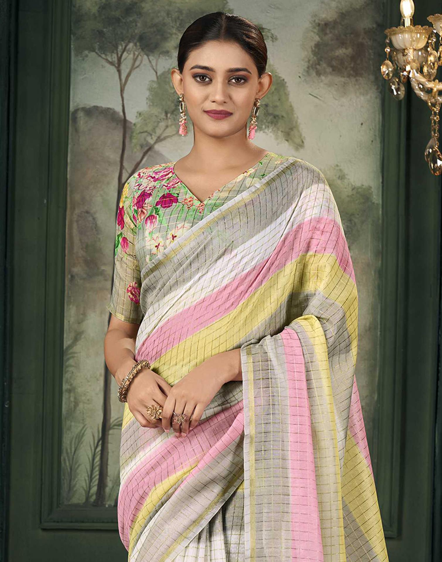 Multicoloured Chanderi Printed Saree
