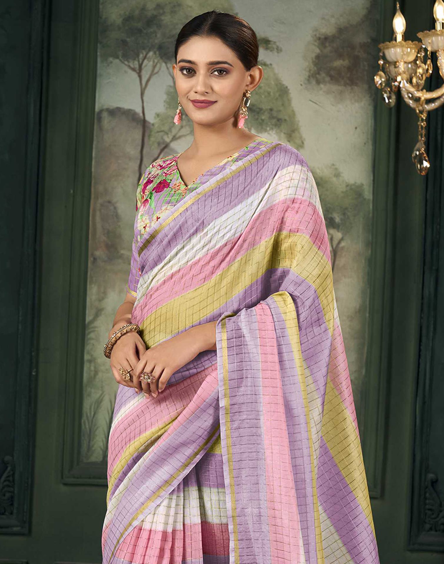 Multicoloured Chanderi Printed Saree
