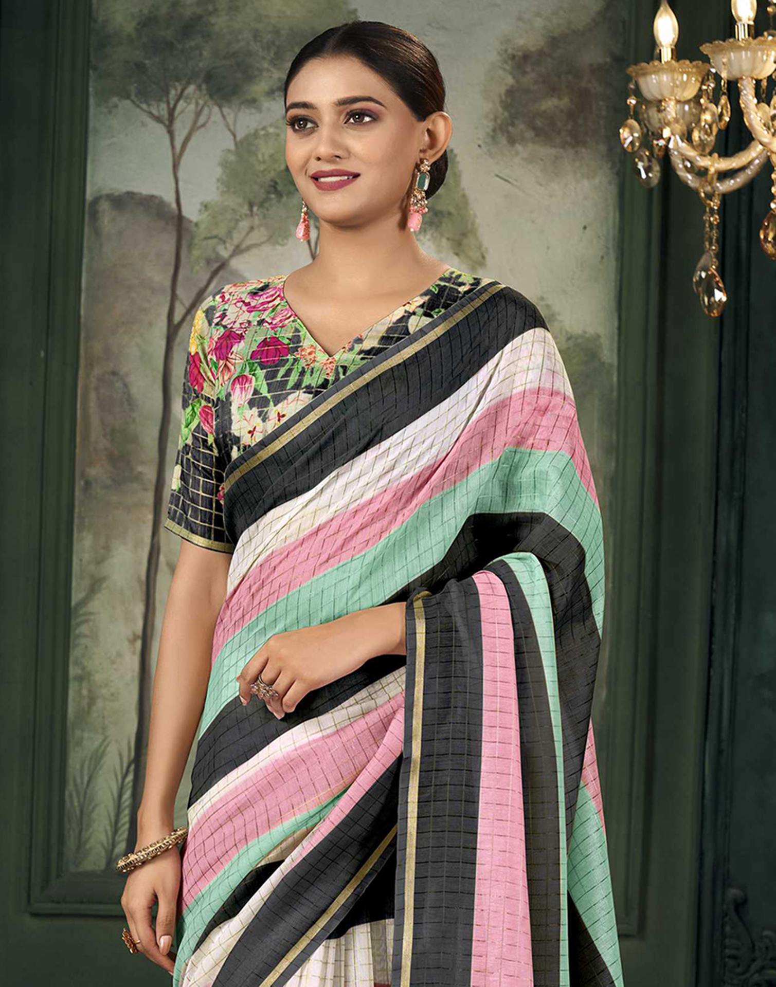 Multicoloured Chanderi Printed Saree