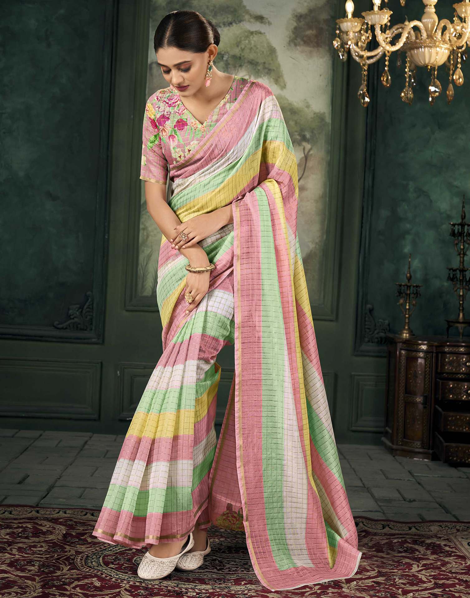 Multicoloured Chanderi Printed Saree