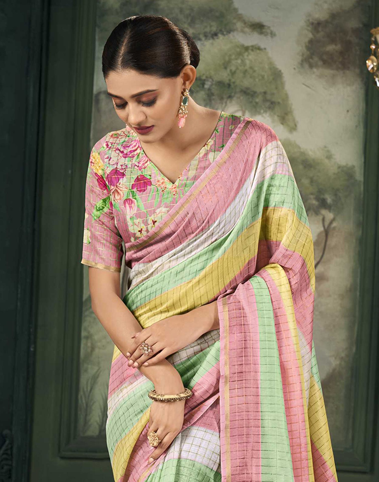 Multicoloured Chanderi Printed Saree