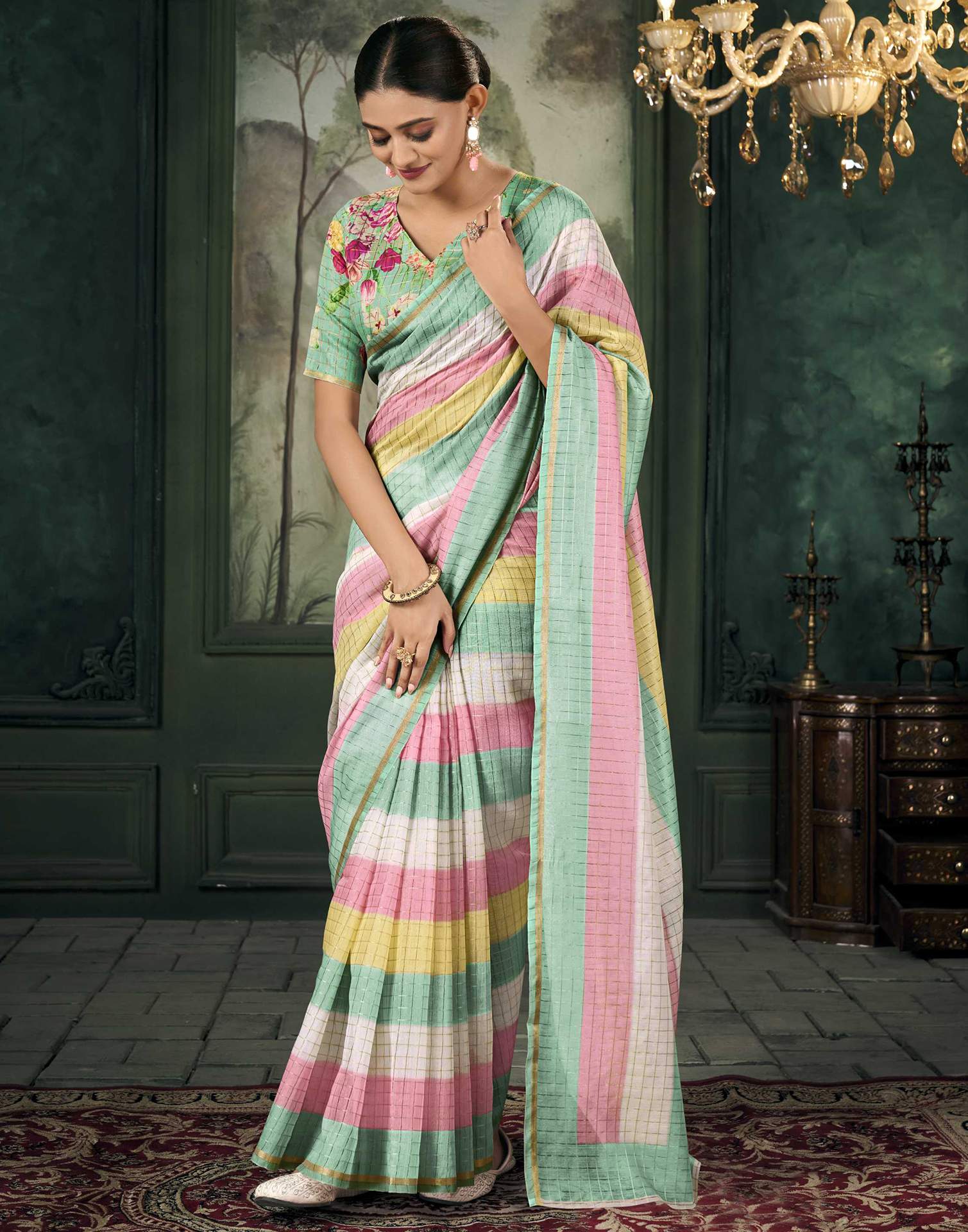 Multicoloured Chanderi Printed Saree