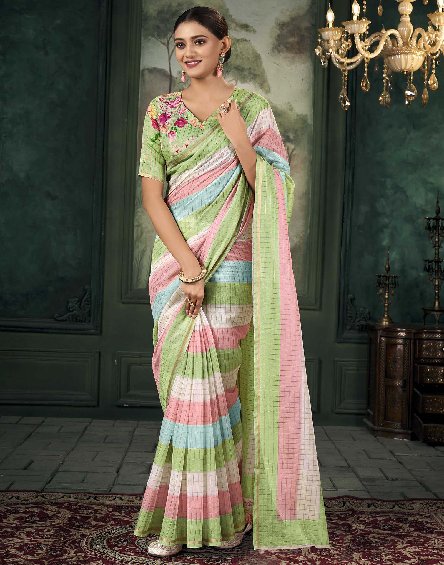 Multicoloured Chanderi Printed Saree