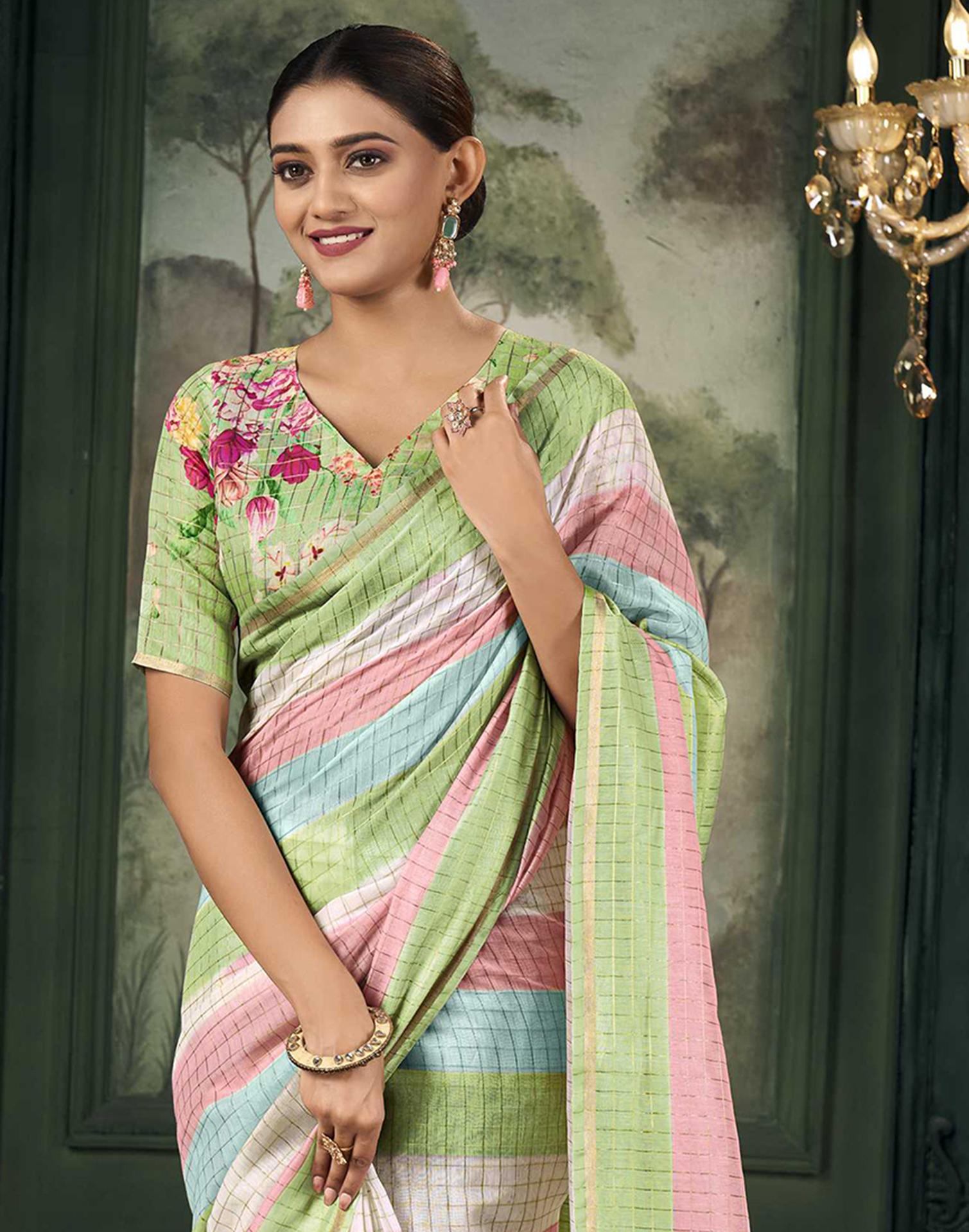Multicoloured Chanderi Printed Saree