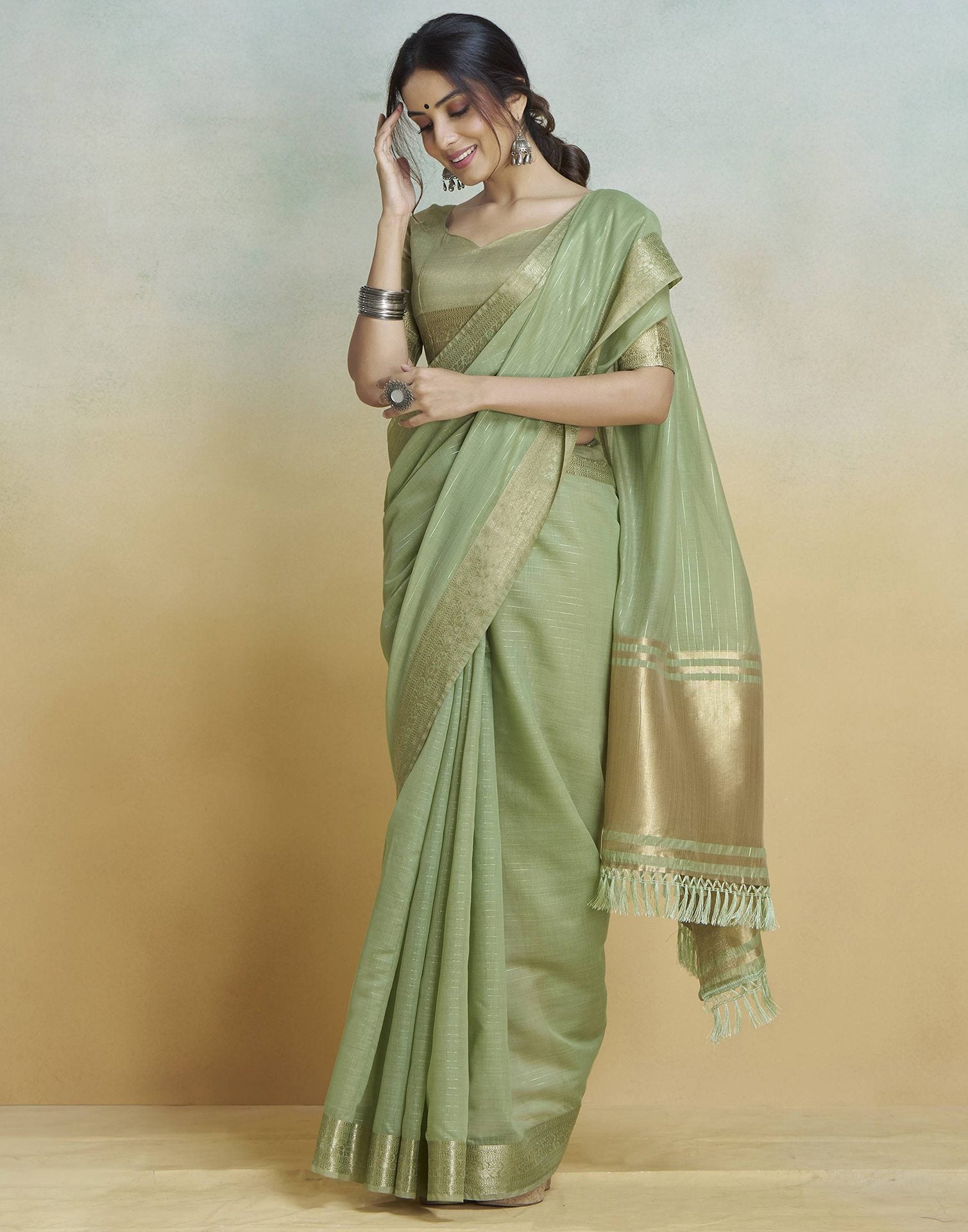 Light Green Cotton Woven Saree