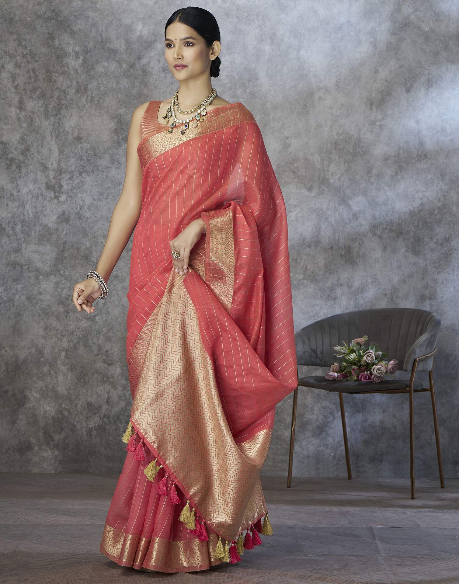 Pink Silk Woven Saree