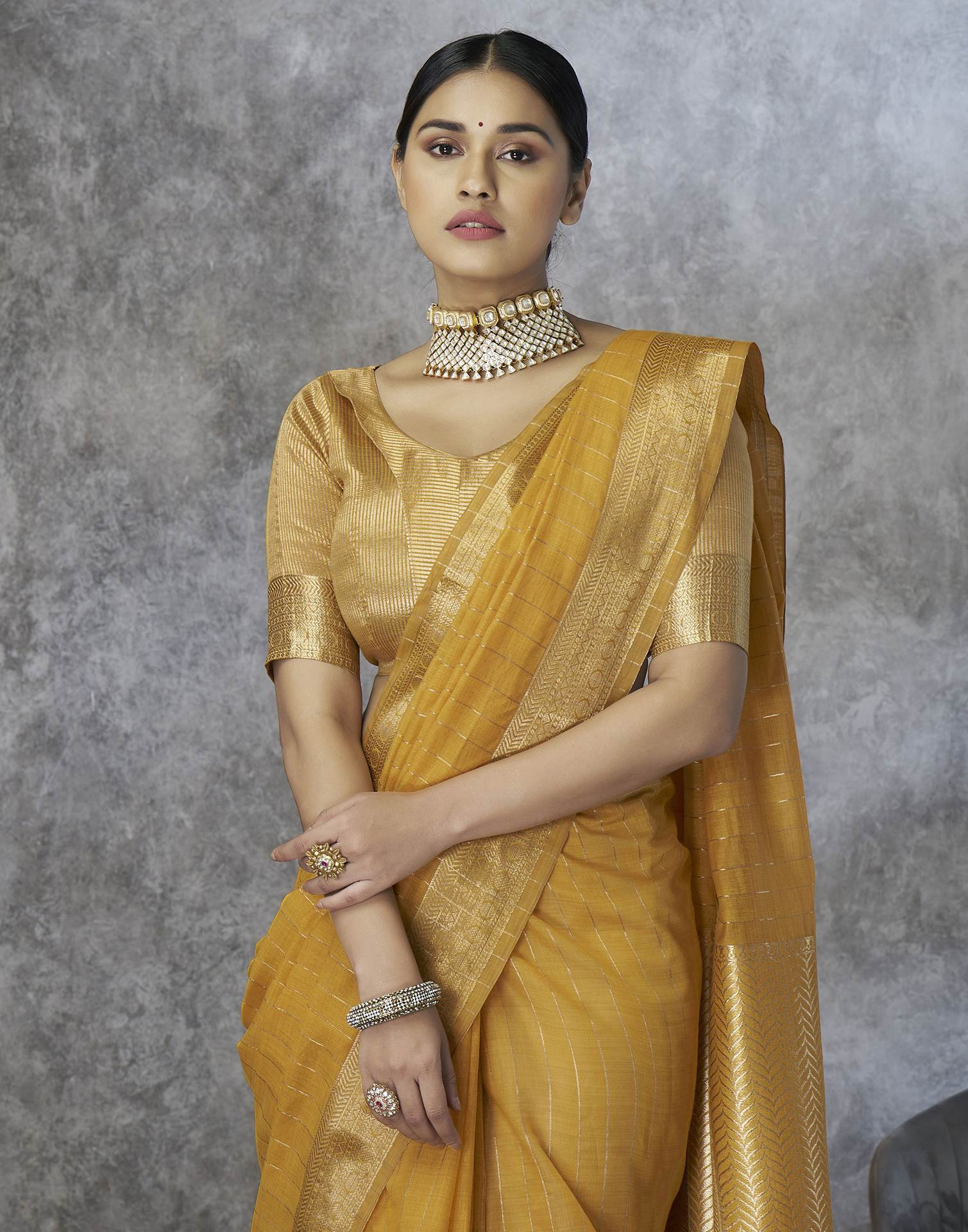 Mustard Silk Woven Saree