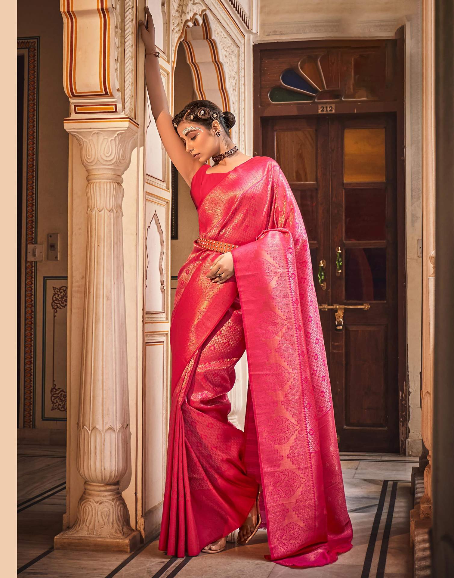 Rani Pink Silk Woven Kanjivaram Saree