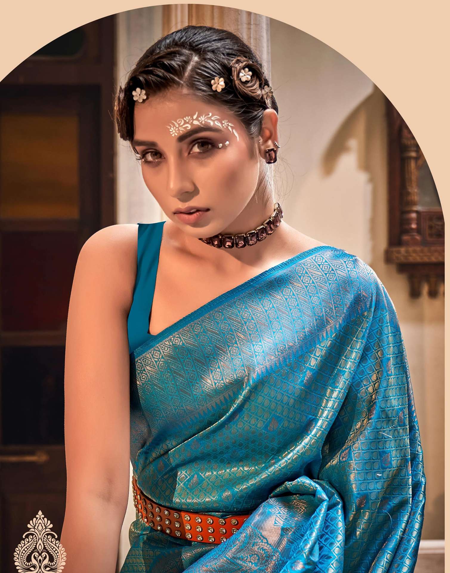 Teal Blue Silk Woven Kanjivaram Saree