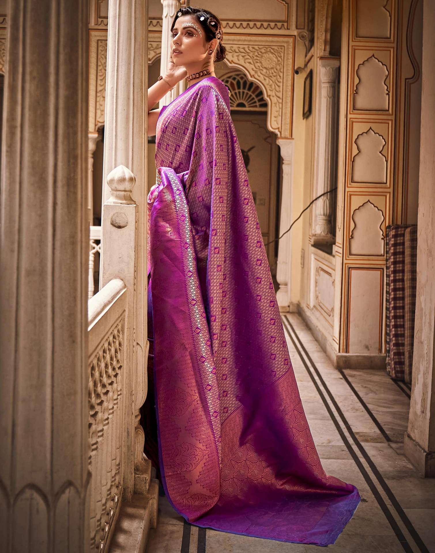 Purple Silk Woven Kanjivaram Saree