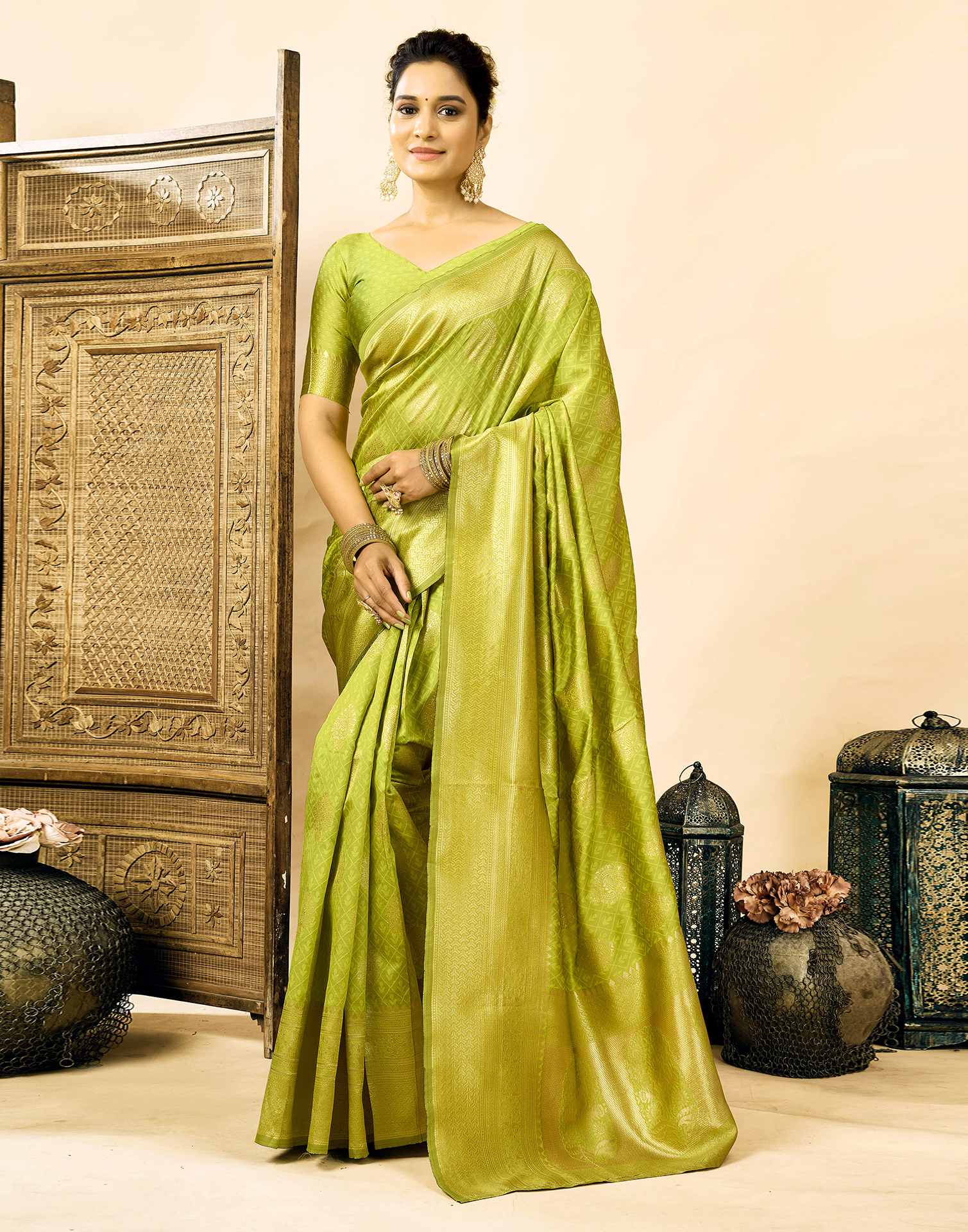 Parrot Green Silk Woven Banarasi Saree