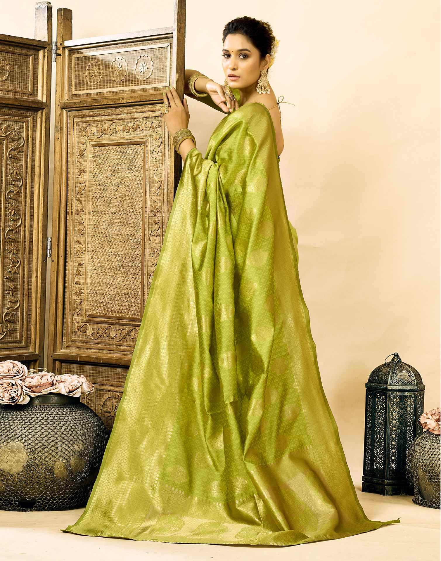 Parrot Green Silk Woven Banarasi Saree