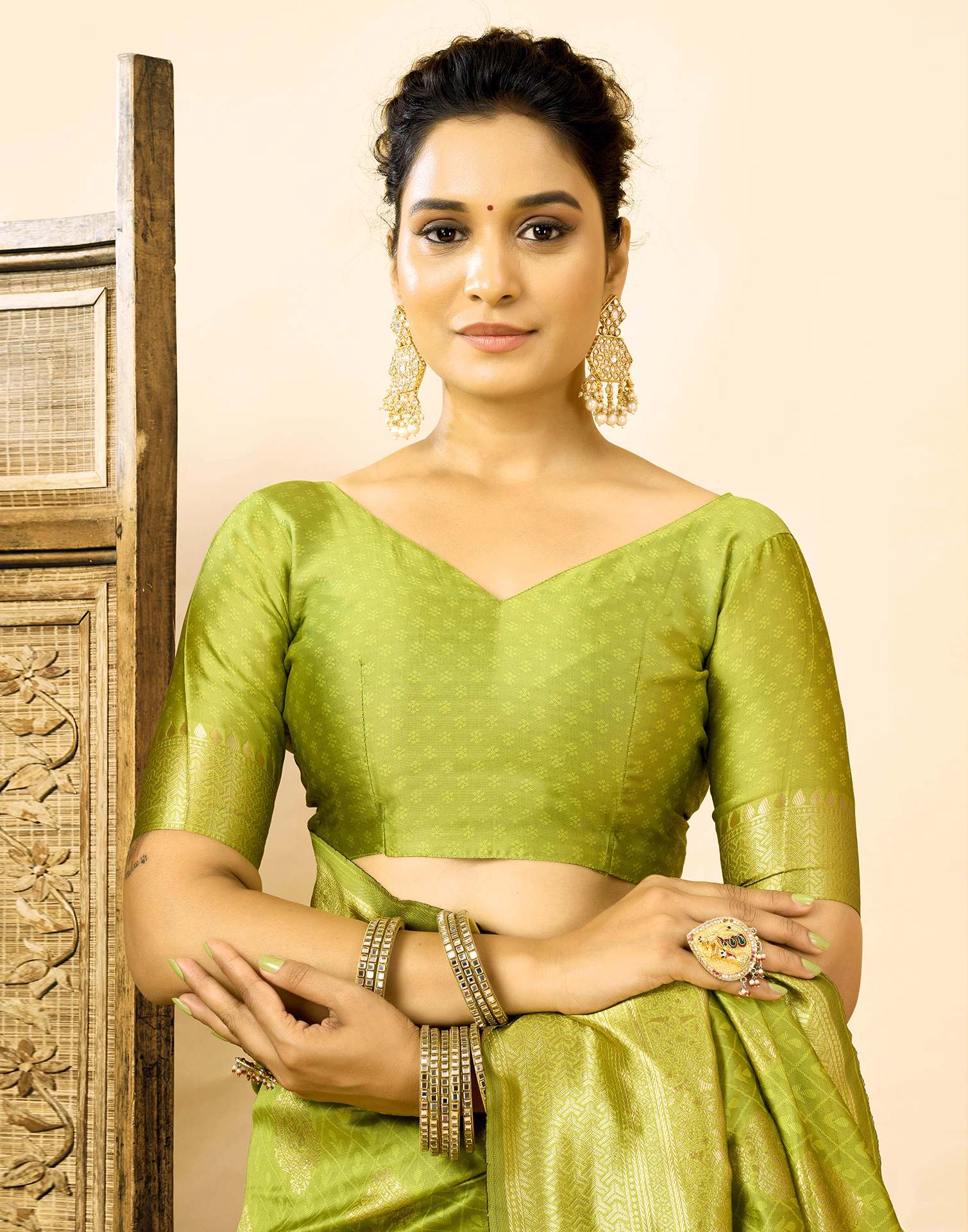 Parrot Green Silk Woven Banarasi Saree