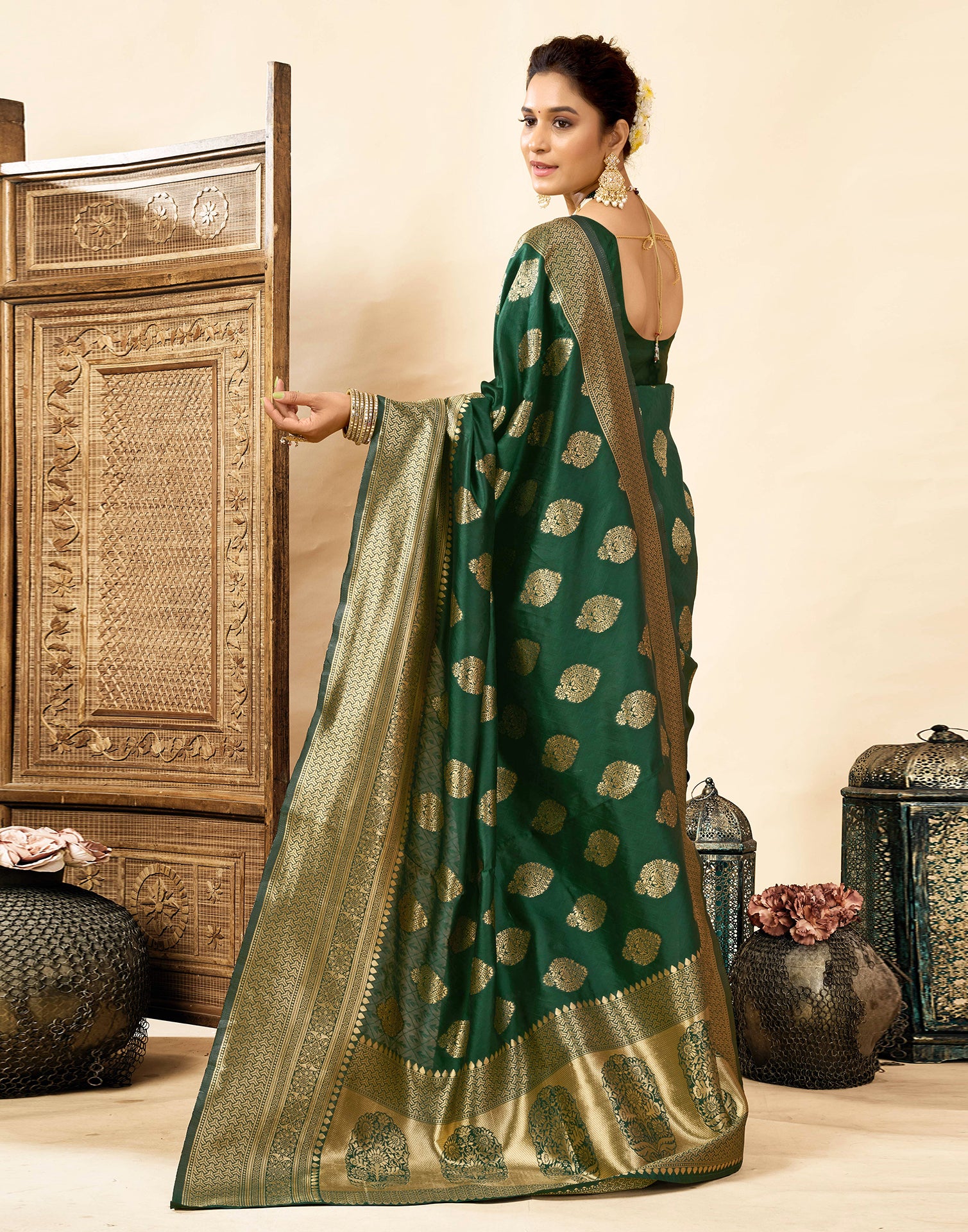 Dark Green Silk Woven Banarasi Saree