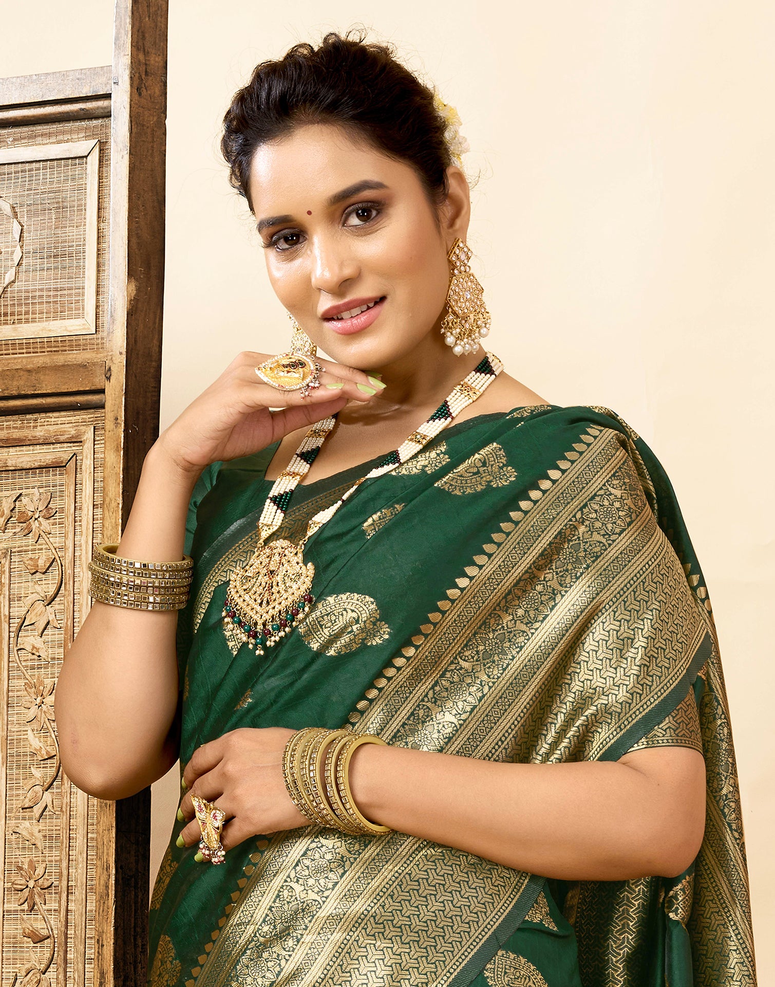 Dark Green Silk Woven Banarasi Saree