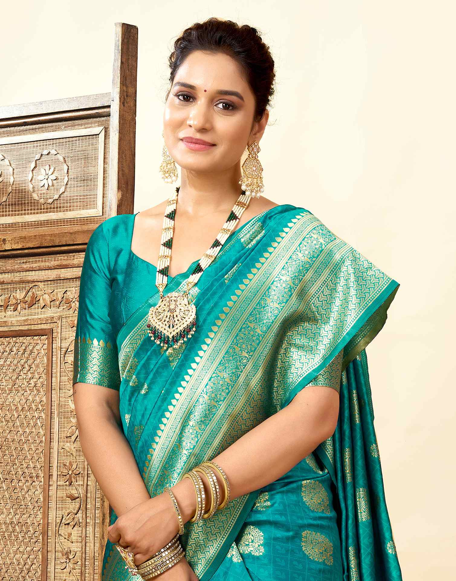 Teal Green Silk Woven Banarasi Saree