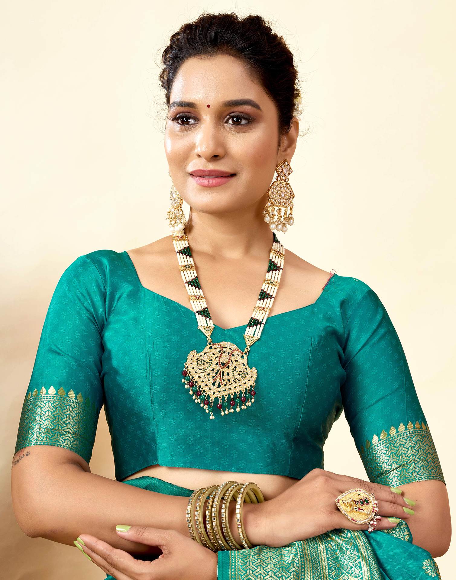 Teal Green Silk Woven Banarasi Saree