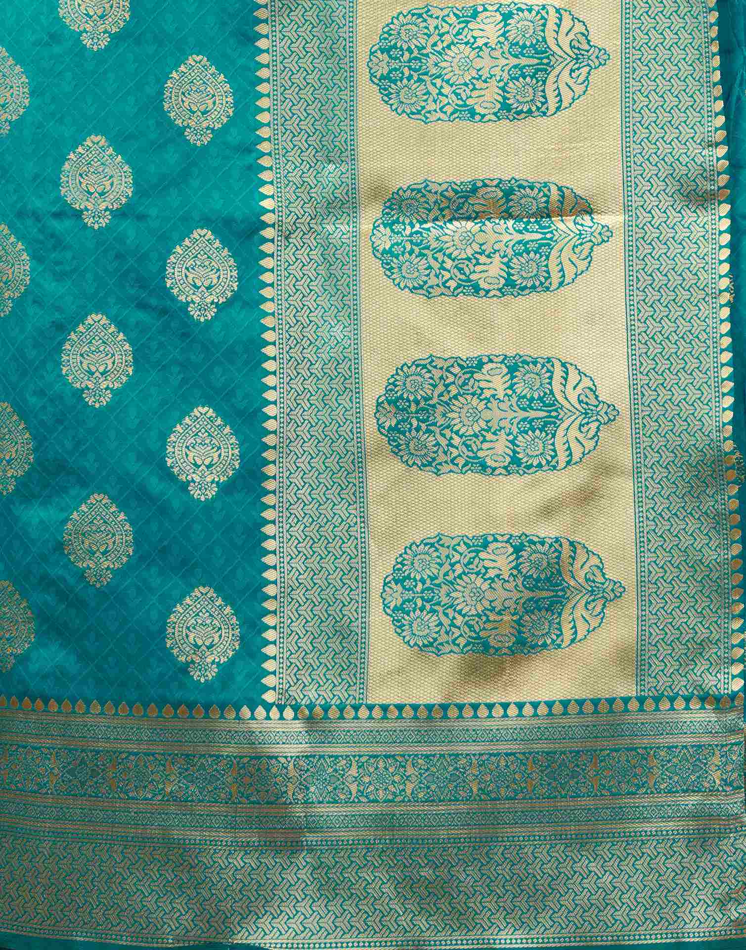 Teal Green Silk Woven Banarasi Saree