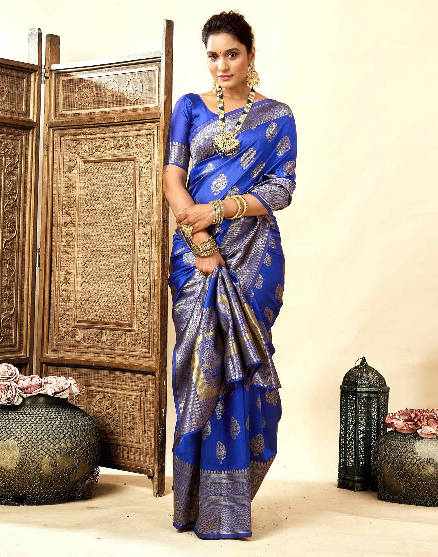 Dark Blue Silk Woven Banarasi Saree