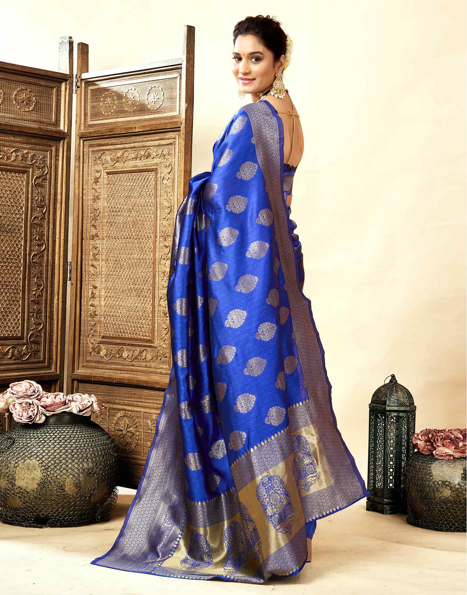 Dark Blue Silk Woven Banarasi Saree
