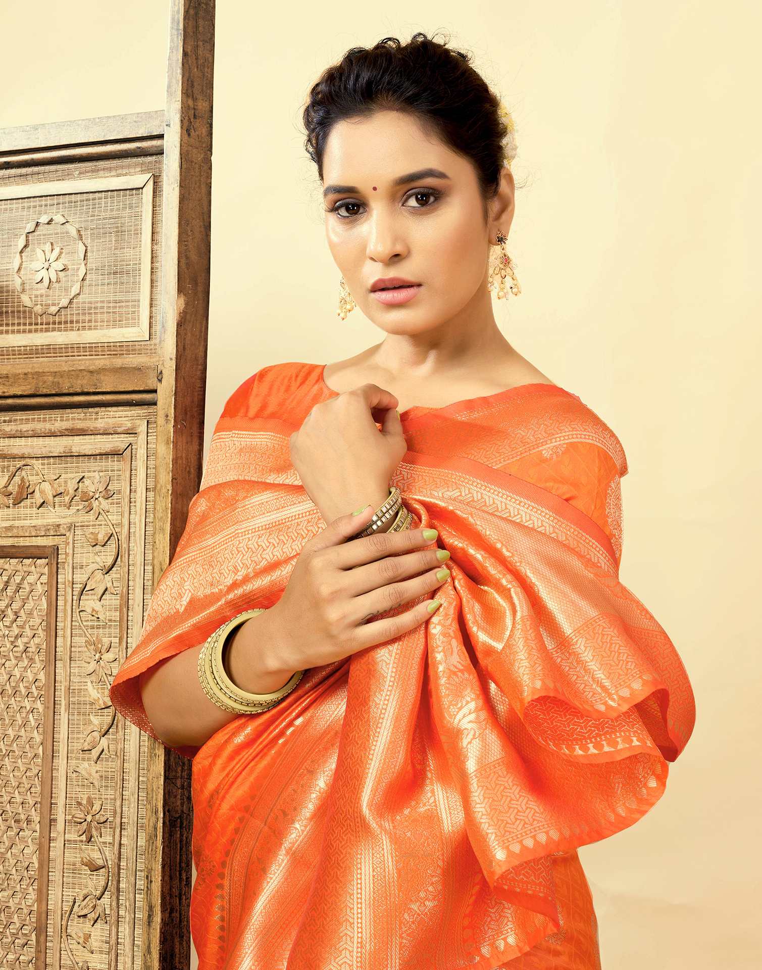 Orange Silk Woven Banarasi Saree