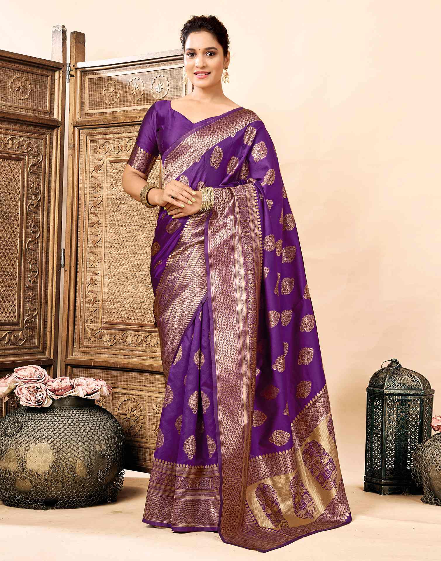 Purple Silk Woven Banarasi Saree