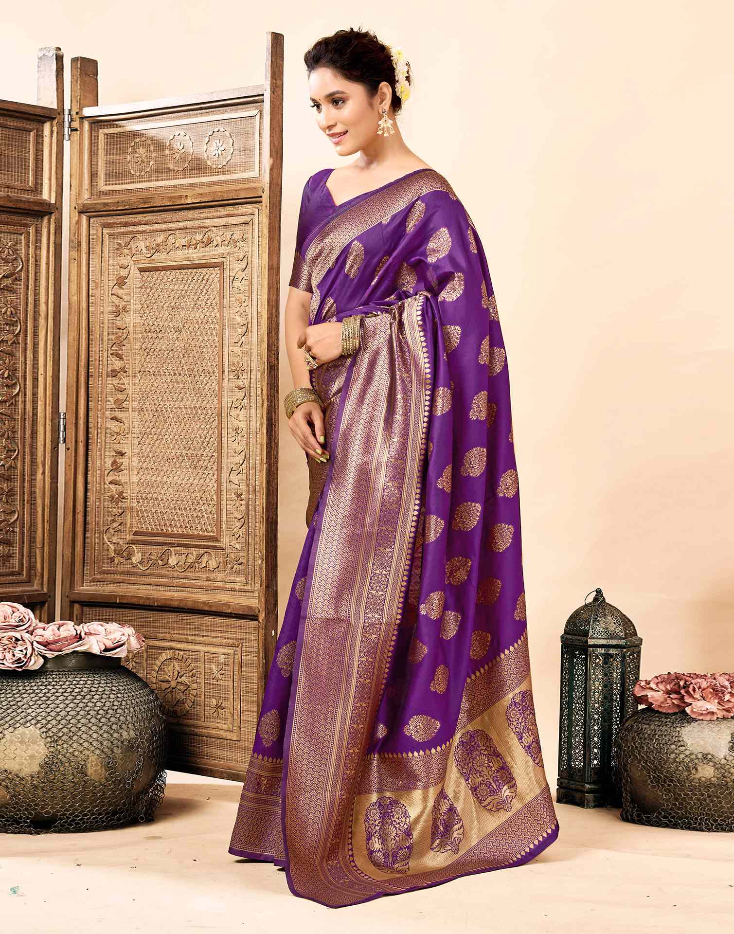 Purple Silk Woven Banarasi Saree