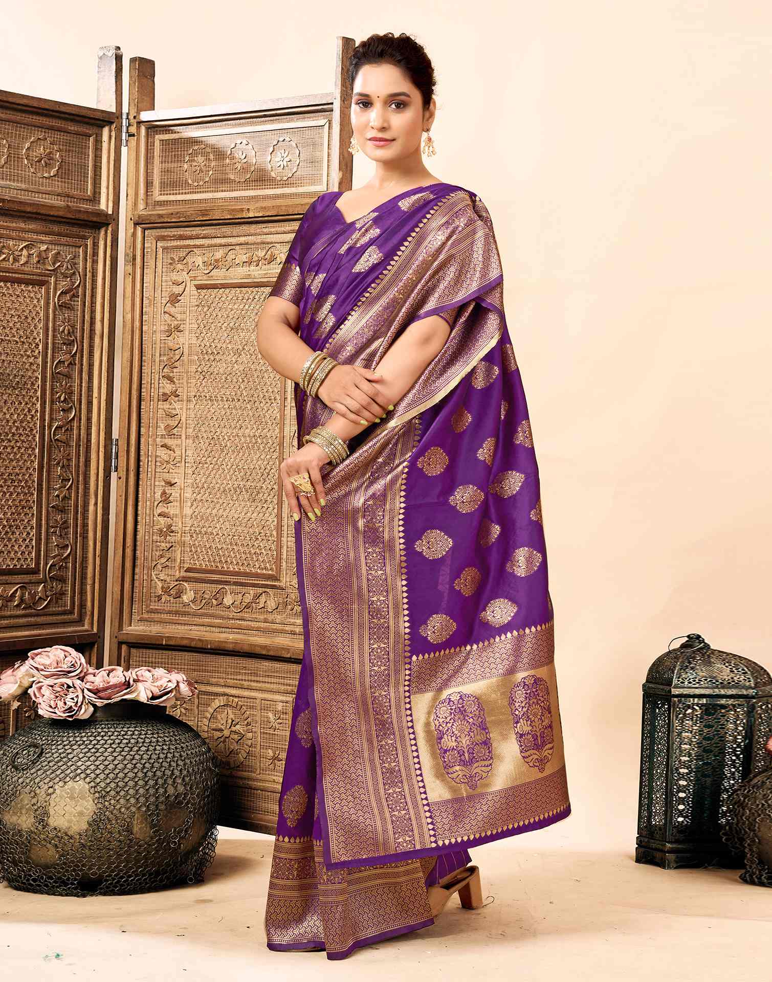 Purple Silk Woven Banarasi Saree