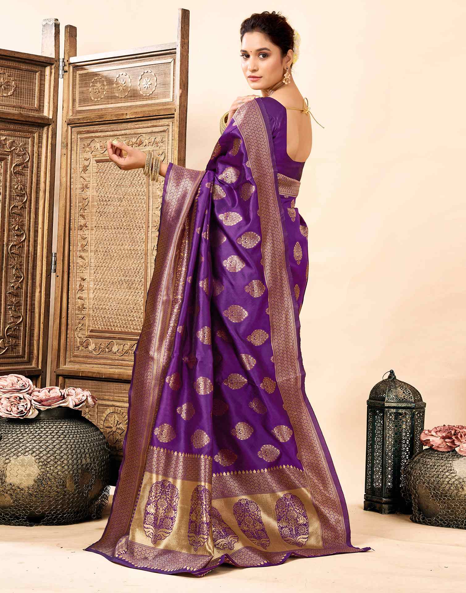 Purple Silk Woven Banarasi Saree
