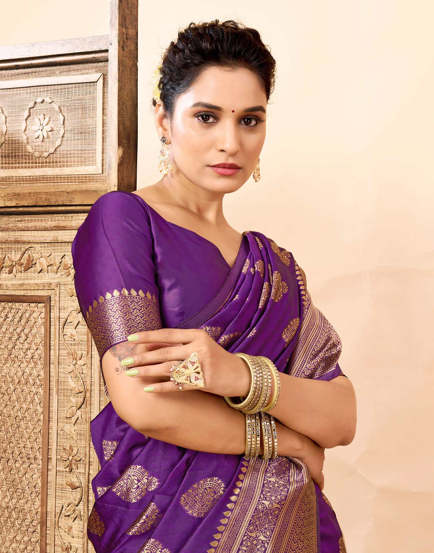 Purple Silk Woven Banarasi Saree