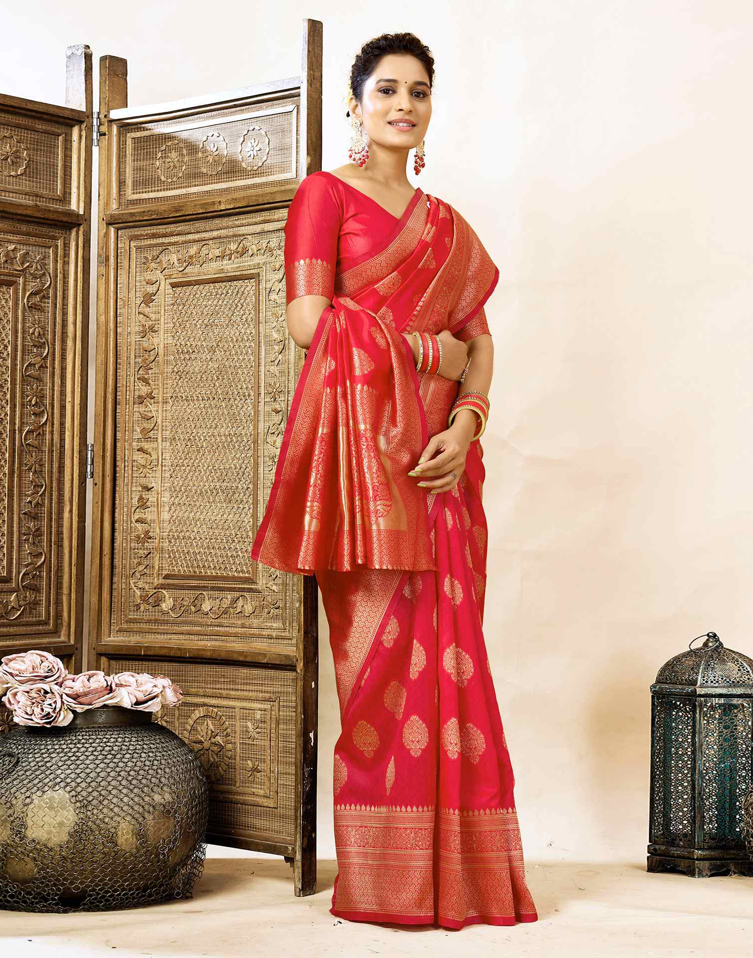 Red Silk Woven Banarasi Saree