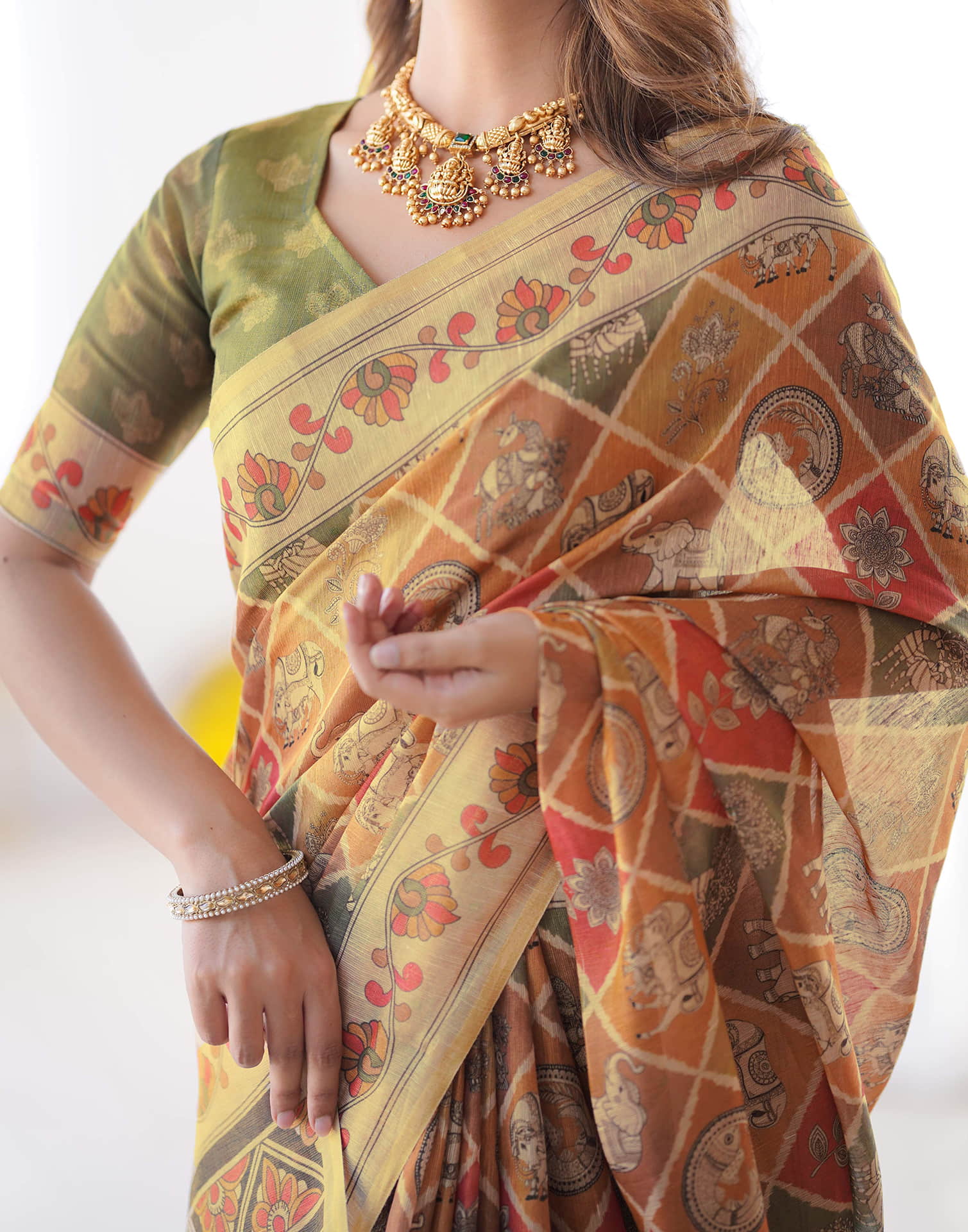 Multicoloured Linen Printed Saree