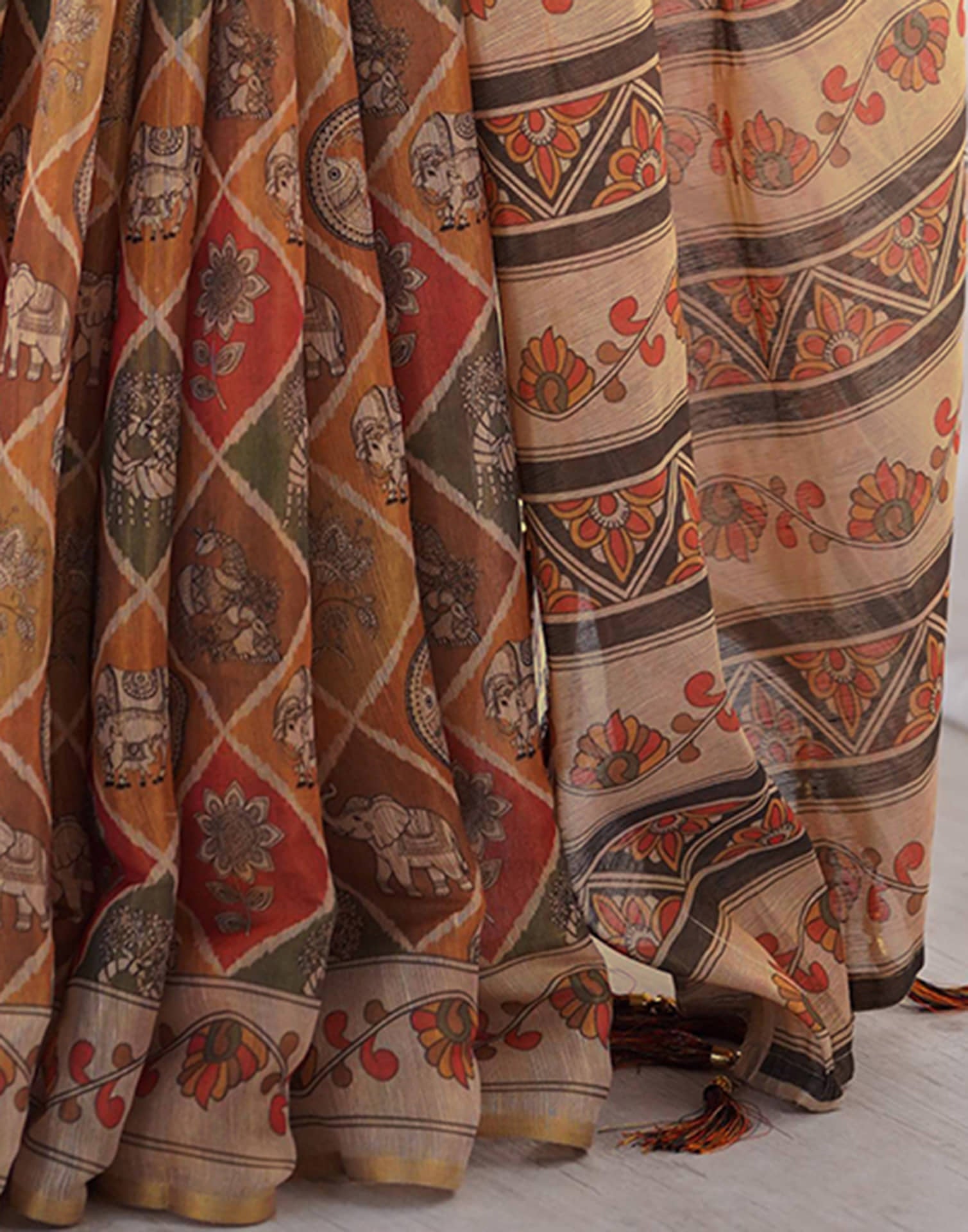 Multicoloured Linen Printed Saree