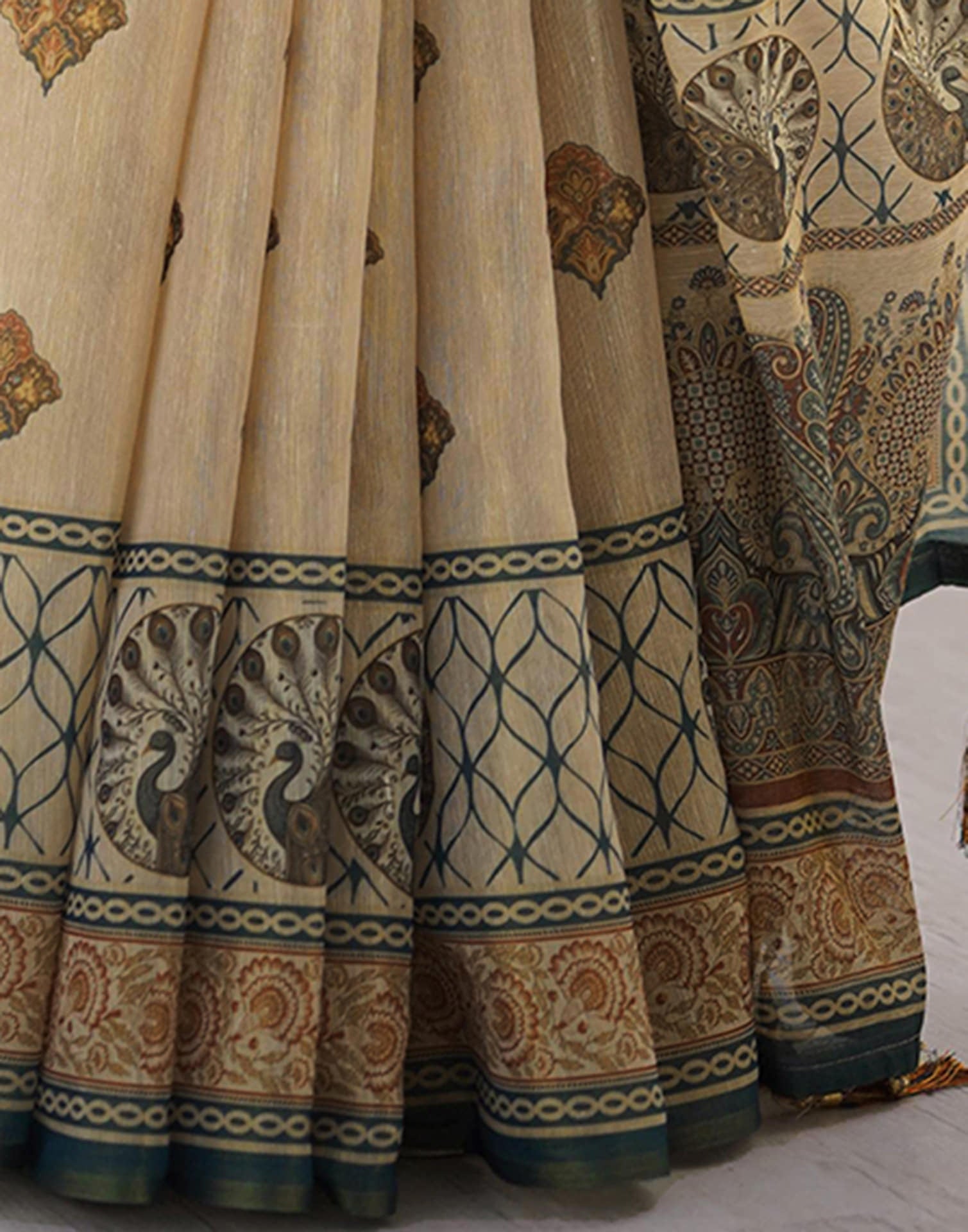 Light Beige Linen Printed Saree