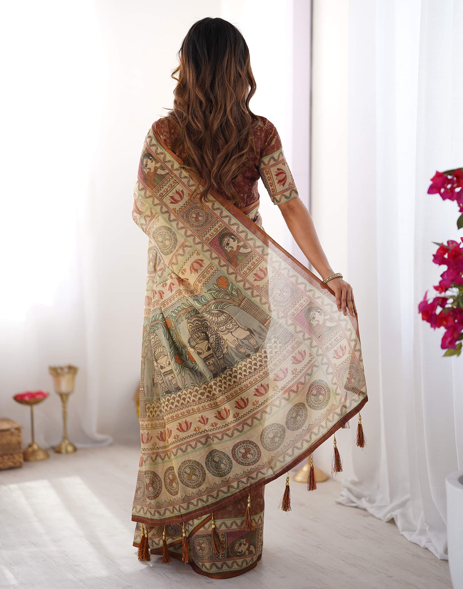 Light Beige Linen Floral Printed Saree