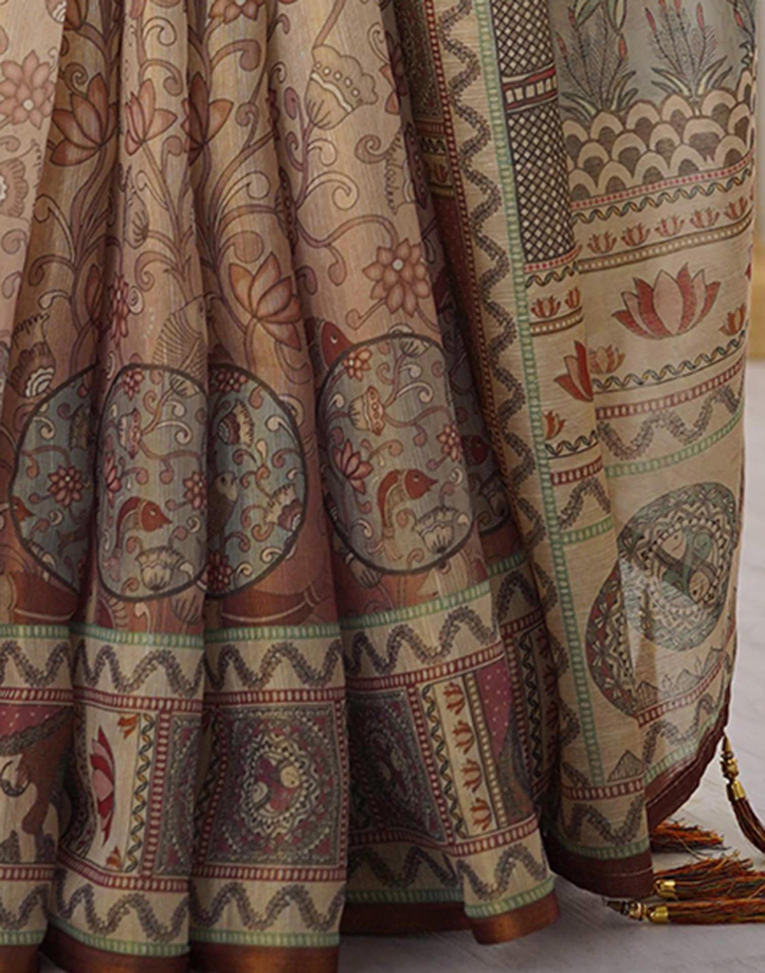 Light Beige Linen Floral Printed Saree