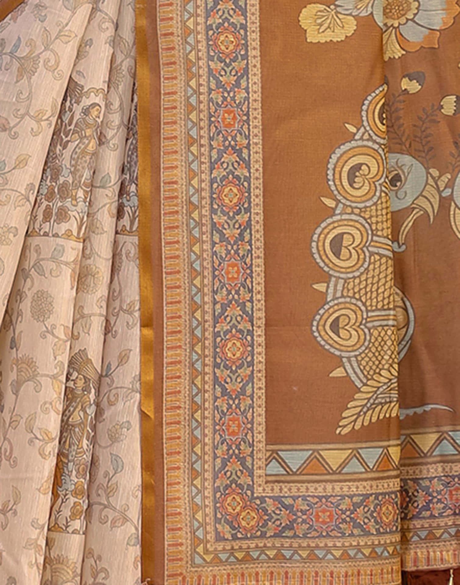 Light Beige Linen Floral Printed Saree