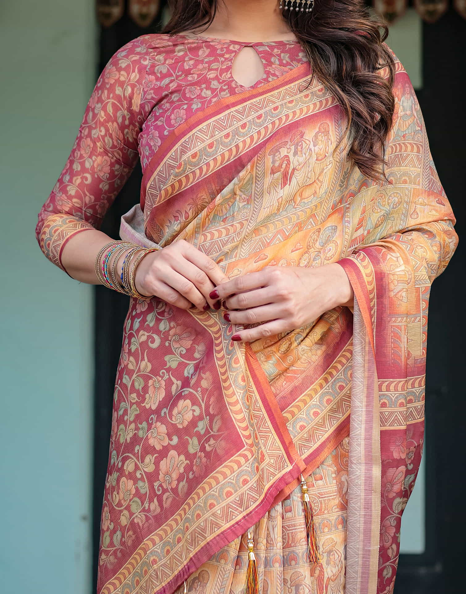 Pink Linen Printed Saree