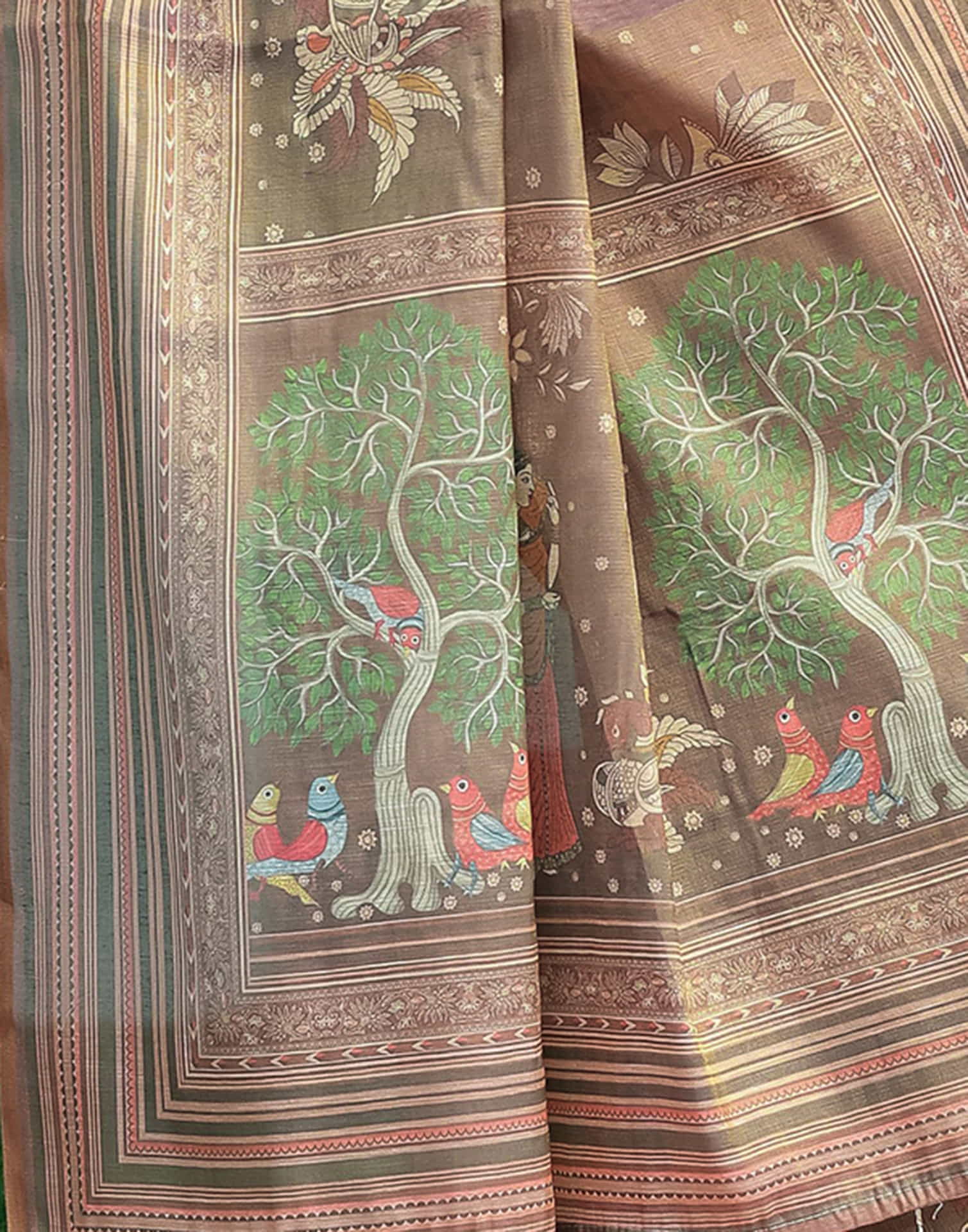 Dark Grey Linen Printed Saree
