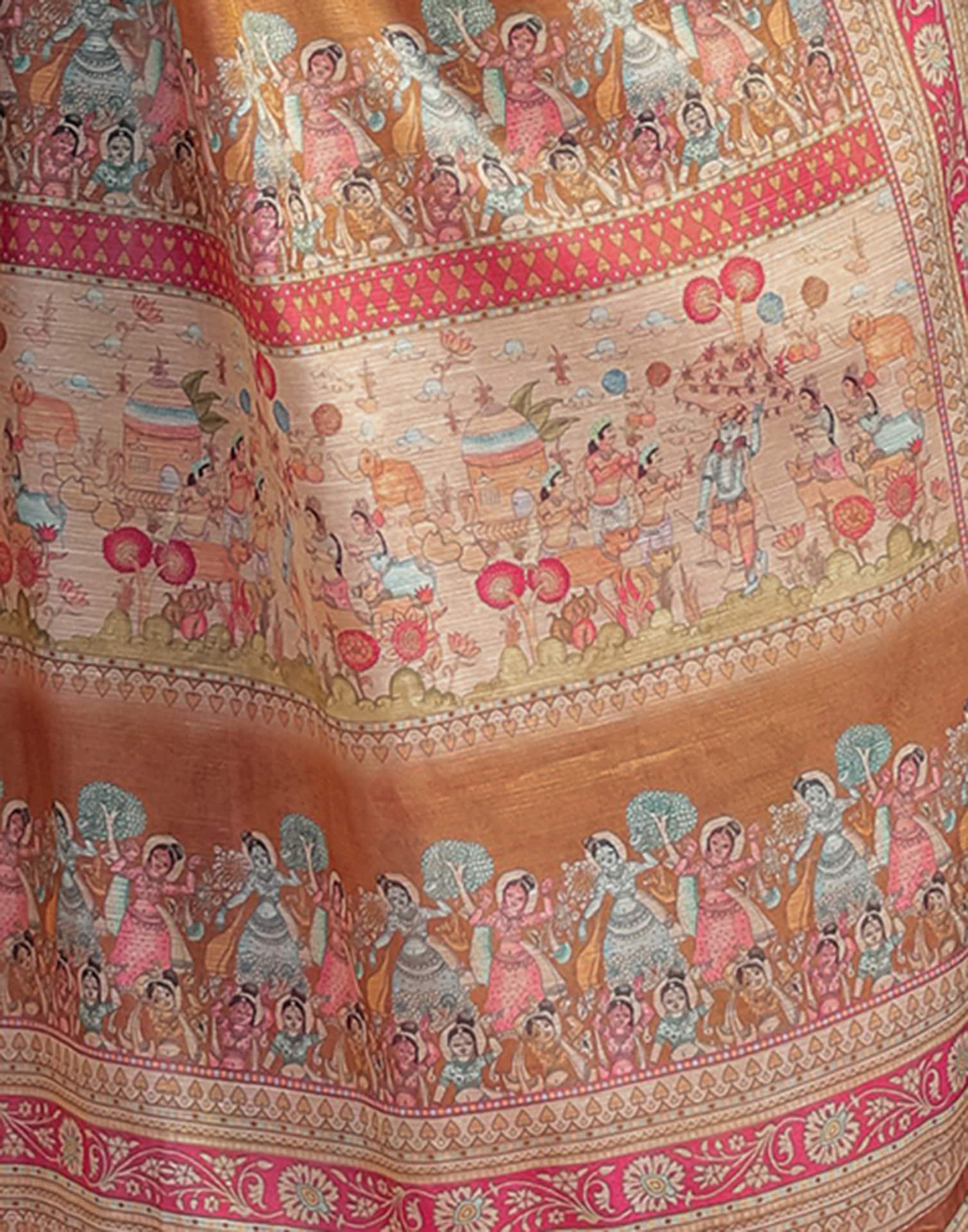 Mustard Yellow Linen Floral Printed Saree