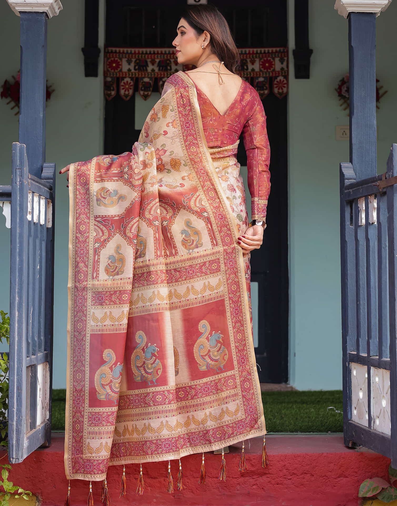 Light Beige Linen Floral Printed Saree
