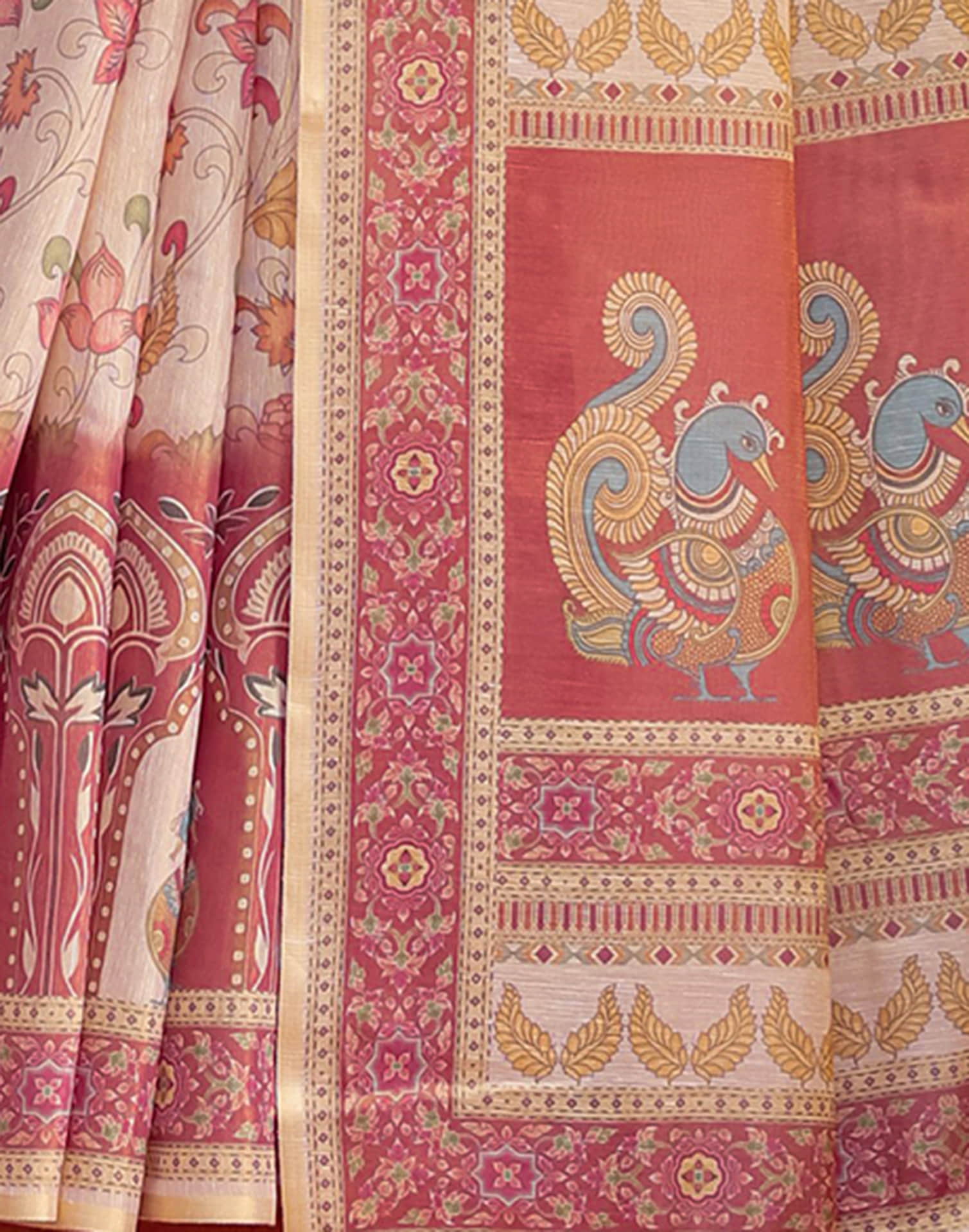 Light Beige Linen Floral Printed Saree