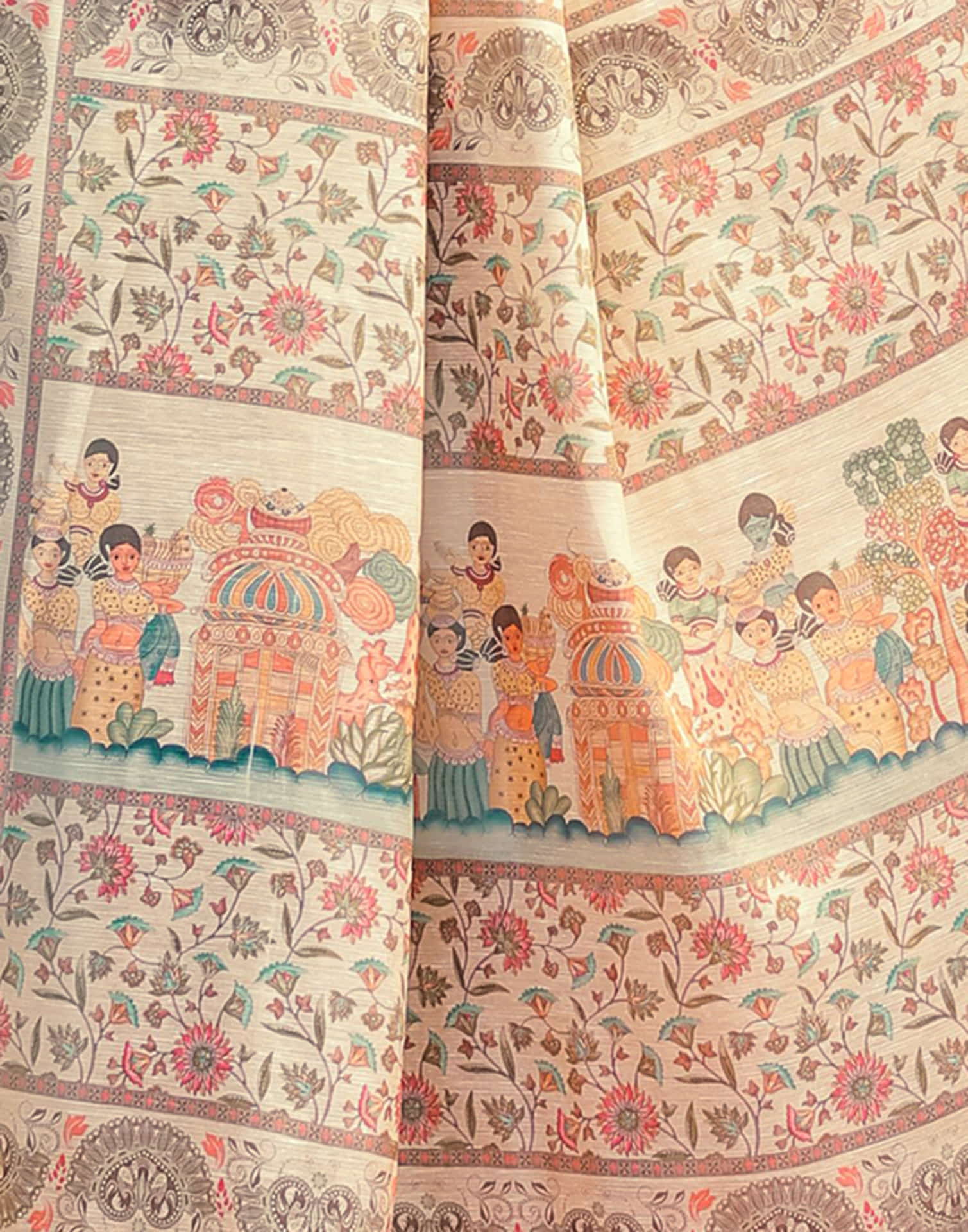 Light Beige Linen Printed Saree