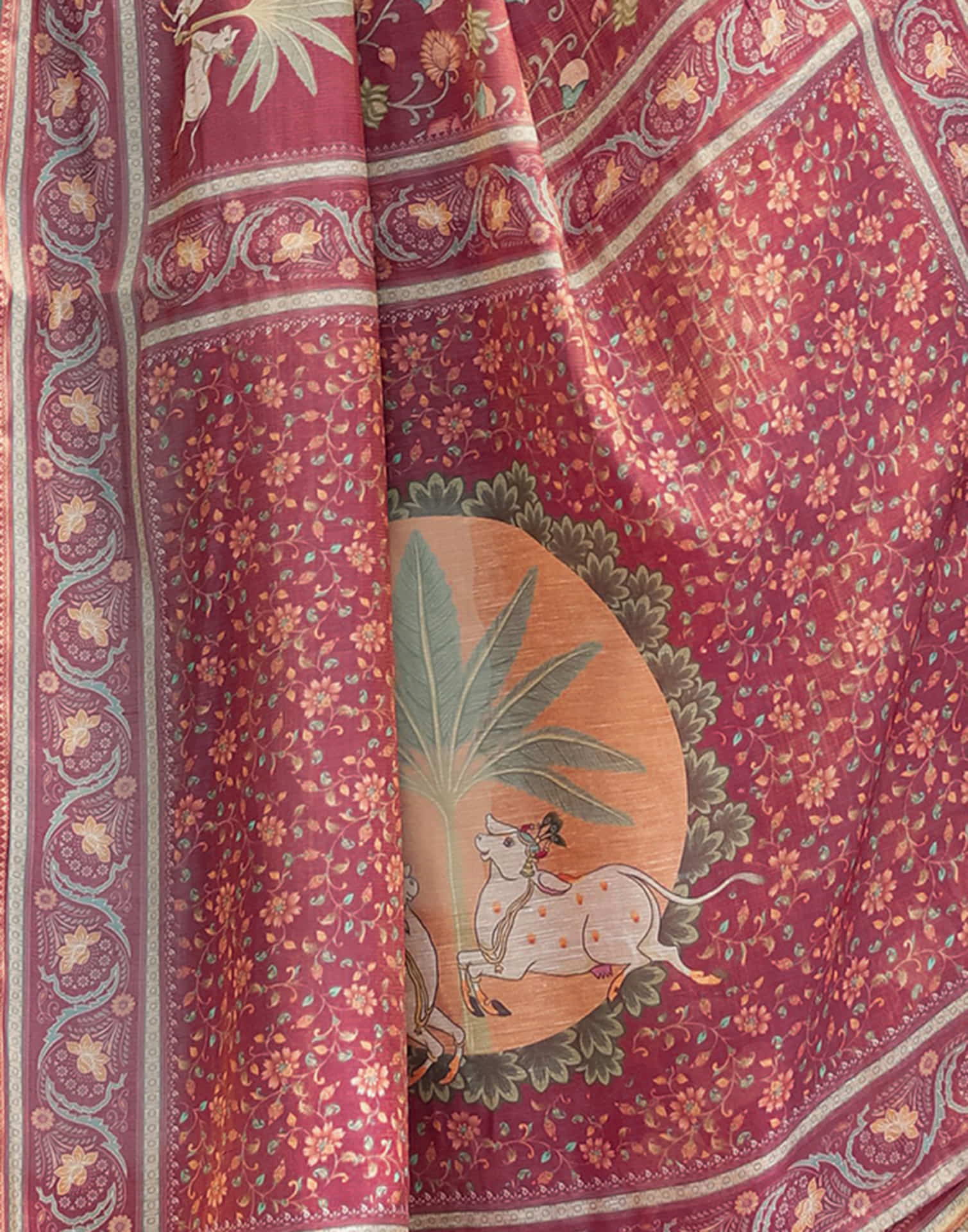 Dusty Wine Linen Printed Saree