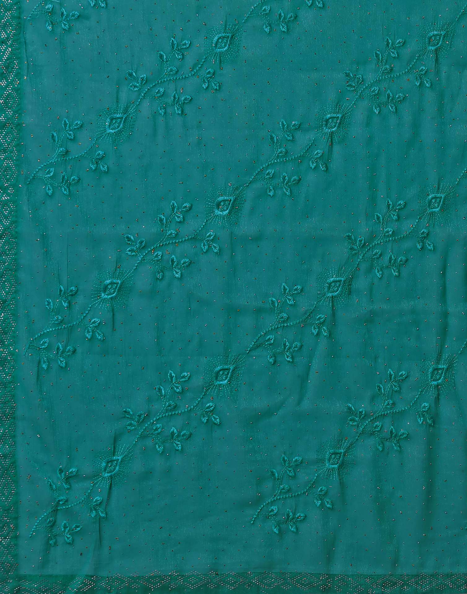 Green Chiffon Stone Work Swarovski Saree