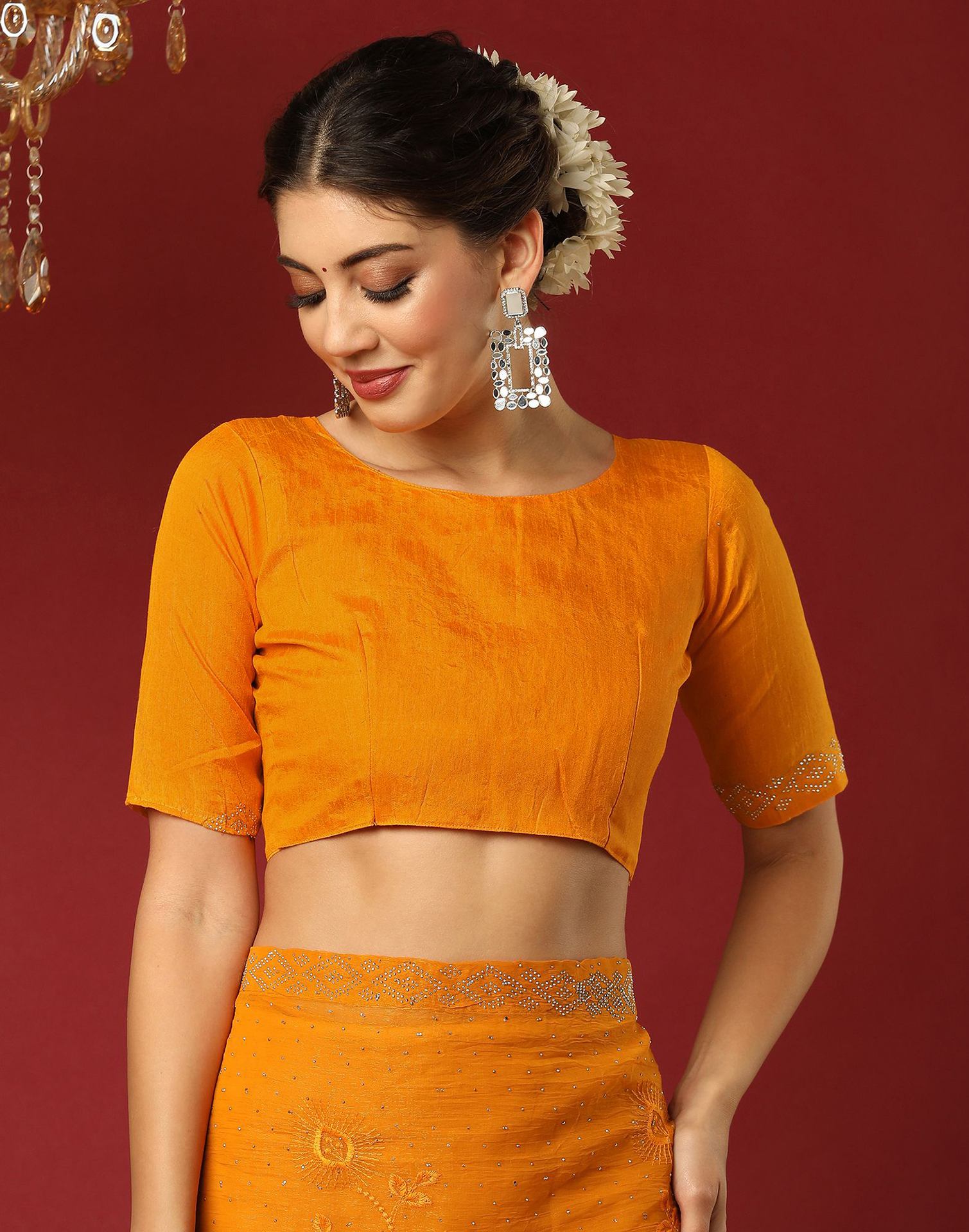 Yellow Chiffon Stone Work Swarovski Saree