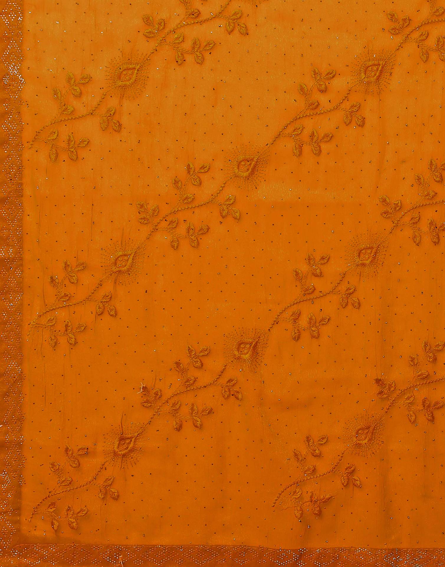 Yellow Chiffon Stone Work Swarovski Saree