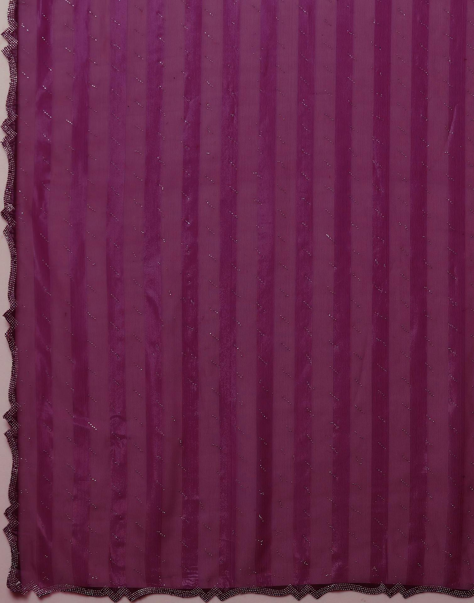 Dark Purple Georgette Stone Work Swarovski Saree